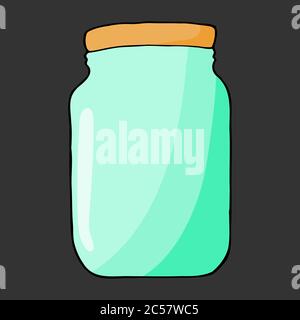 Colorful hand drawn jar. Contour sketch. Cartoon kitchen objects doodle style. Vector illustration isolated on dark background. Alchemy and vintage. Stock Vector