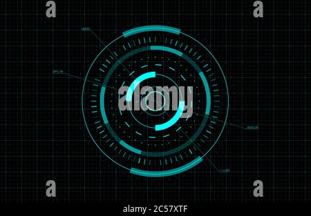 HUD, GUI, FUI circle target. Sci-fi round head-up display for futuristic user interface. Tech and science theme. Editable stroke. Good for animation Stock Vector