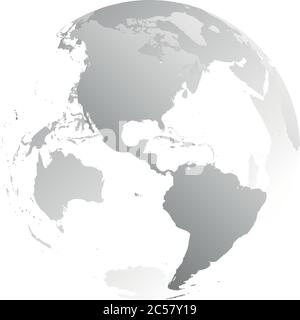 3D planet Earth globe. Transparent sphere with grey land silhouettes. Focused on Americas. Stock Vector