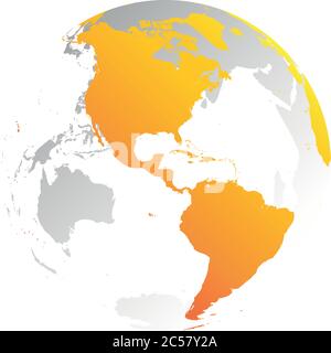 3D planet Earth globe. Transparent sphere with grey land silhouettes. Focused on Americas. Stock Vector