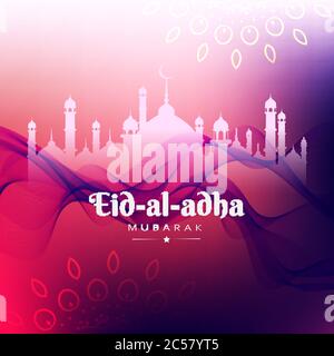 Eid al adha, eid qurban mubarak colored and wave pattern background greeting, wish, message, poster, vector illustration Stock Vector