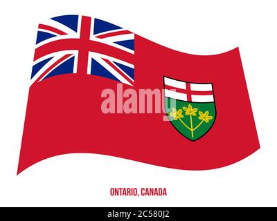 Ontario Flag Waving Vector Illustration on White Background. Provinces Flag of Canada. Correct Size, Proportion and Colors. Stock Vector