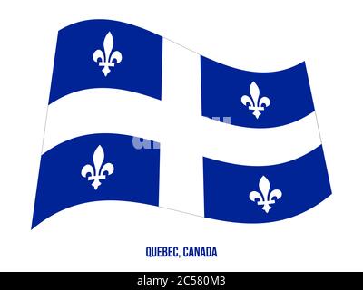 Quebec Flag Waving Vector Illustration on White Background. Provinces Flag of Canada. Correct Size, Proportion and Colors. Stock Vector