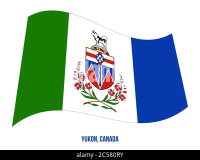 Yukon Flag Waving Vector Illustration on White Background. Territory Flag of Canada. Correct Size, Proportion and Colors. Stock Vector
