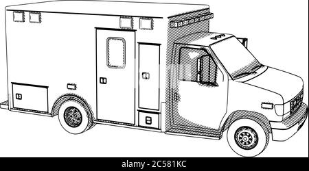 sketch ambulance car with hatching vector on a white background Stock ...