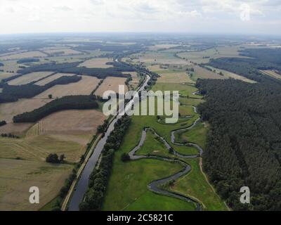 Aerial view of Havel river canal Voßkanal in Krewelin, Oberhavel ...