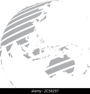 Earth globe with grey striped World land map focused on Australia and Oceania. 3D vector illustration. Stock Vector