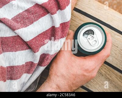 Can of beer on a beautiful background Stock Photo