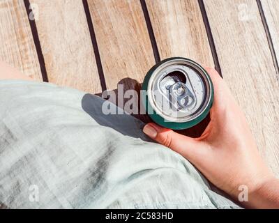 Can of beer on a beautiful background Stock Photo