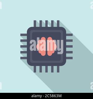 Brain ai processor icon. Flat illustration of brain ai processor vector icon for web design Stock Vector