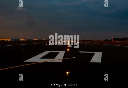 night runway before take-off Stock Photo