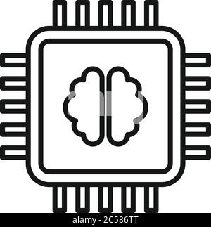 Brain ai processor icon. Outline brain ai processor vector icon for web design isolated on white background Stock Vector