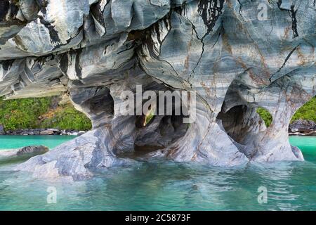 Marble Caves Sanctuary, Strange rock formations caused by water erosion, General Carrera Lake, Puerto Rio Tranquilo, Aysen Region, Patagonia, Chile Stock Photo