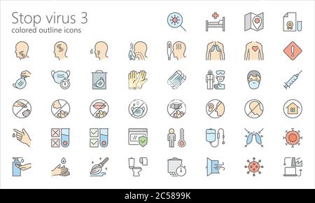 Virology medical outline icon set Stock Vector