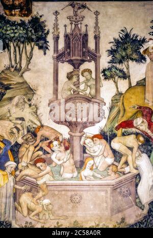 Italy Piedmont Manta di Saluzzo  - Castle - Fresco  Fountain of youth Stock Photo