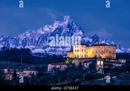 Italy Piedmont Manta di Saluzzo  - Castle  and Monviso Stock Photo