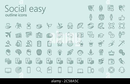 Social easy outline icons Stock Vector