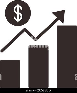 statistics bars and coin dollar silhouette style icon vector illustration design Stock Vector