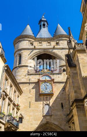 Grosse Closhe Bell tower gate in Bordeaux in a beautiful summer day, France Stock Photo