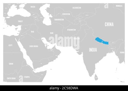 Map Of Nepal In Asia Nepal Blue Marked In Political Map Of South Asia And Middle East. Simple  Flat Vector Map Stock Vector Image & Art - Alamy