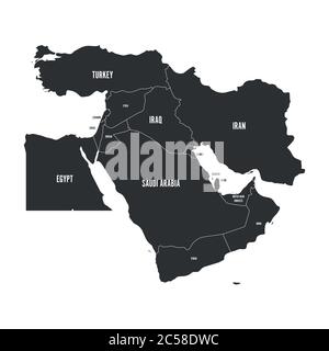 Political map of Middle East, or Near East, in grey. Simple flat vector ilustration. Stock Vector