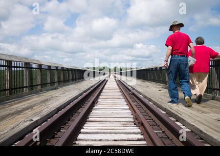 A couple taking a stroll along the Kinzua Viaduct. Stock Photo