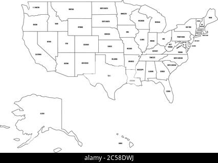 Political map of United States od America, USA. Simple flat black ...