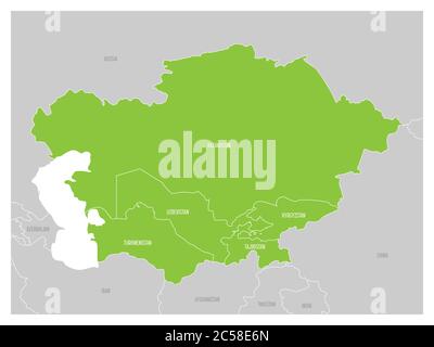 Sentral Asia Map of Central Asia region with highlighted Kazakhstan, Kyrgyzstan ...