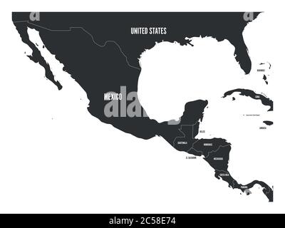 Political map of Central America and Mexico in dark grey. Simple flat vector illustration. Stock Vector