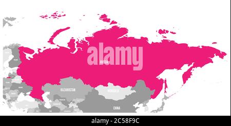 Political map of Russia and surrounding countries. Highlighted by pink. Vector illustration. Stock Vector