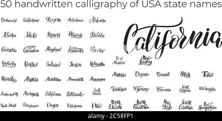 List of states of United States of America with state names.  Stock Vector