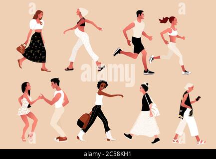 Crowd of tiny people wearing stylish clothes.  Stock Vector