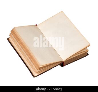 Opened old book with blank pages isolated on white. Copy space Stock Photo