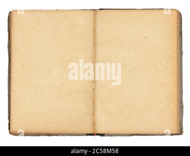 Opened old blank book with copy space. Top view. Clipping path Stock Photo