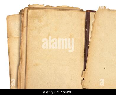 Opened old blank book with copy space. Top view. Clipping path Stock Photo