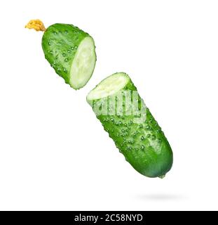 sliced cucumber on an isolated white background with clipping path Stock Photo