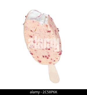 Bitten popsicle ice cream white chocolate covered isolated with clipping path Stock Photo