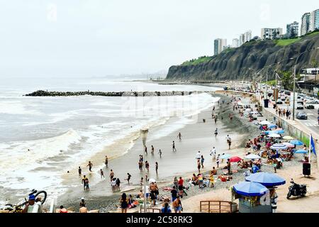 Lima, Peru 2020-02-29: beach and waterfront at Miraflores district in Lima Stock Photo