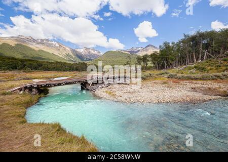 River at the trail to Esmerald Lake - Ushuaia, Argentina Stock Photo