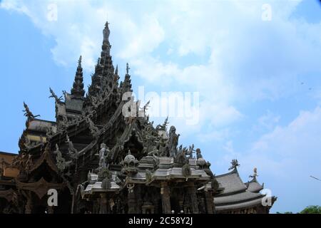 Exterior and entrance to the Sanctuary of Truth in Pattaya, Thailand Stock Photo