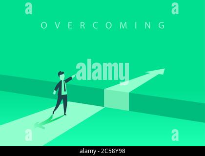 Businessman standing in front of the obstacle, gap on the way to success, business concept of solving the problem. Problems and overcoming obstacles. Vector illustration Stock Vector