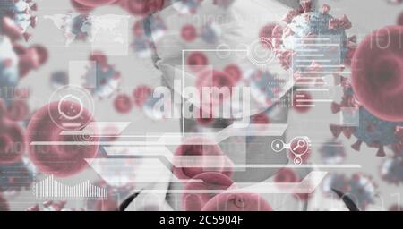 Covid-19 cells against data processing in background Stock Photo