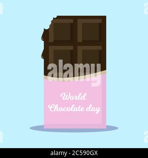 World chocolate day. Bitten melting chocolate bar Stock Vector