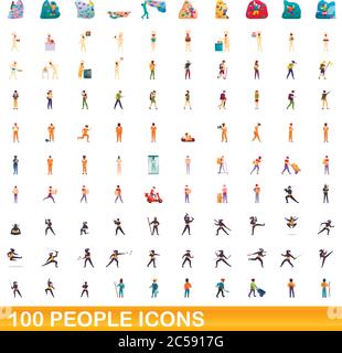 100 people icons set. Cartoon illustration of 100 people icons vector set isolated on white background Stock Vector
