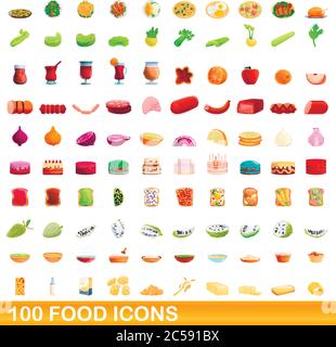 100 food icons set. Cartoon illustration of 100 food icons vector set isolated on white background Stock Vector