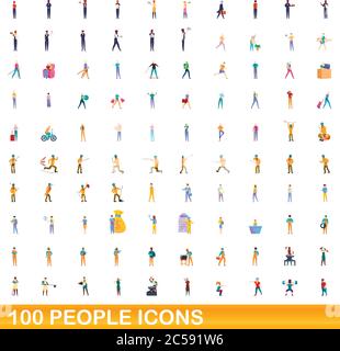 100 people icons set. Cartoon illustration of 100 people icons vector set isolated on white background Stock Vector