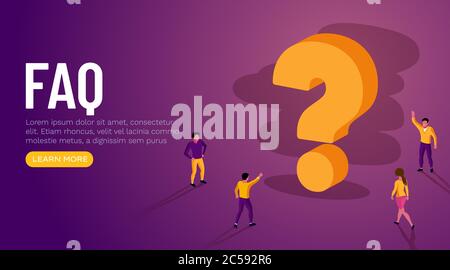 People Characters Standing near Question Marks. Women and Men Ask Questions and receive Answers. Online Support center. Frequently Asked Questions Concept. Vector Illustration. Stock Vector