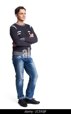 full-length shot of a caucasian young man wearing casual clothes. Isolated on white background Stock Photo