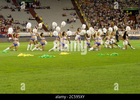 Split, Croatia - 17 August, 2005: Cheerleaders on the football playground performing during the friendly football game Croatia - Brazil in split 2005 Stock Photo