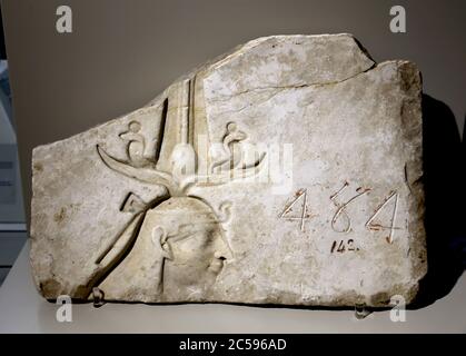 Fragment of a relief with Isis. Marble piece, Roman Period (30 BC-395 AD). Egypt. Borgia collection. National Archeology Museum of Naples. Stock Photo